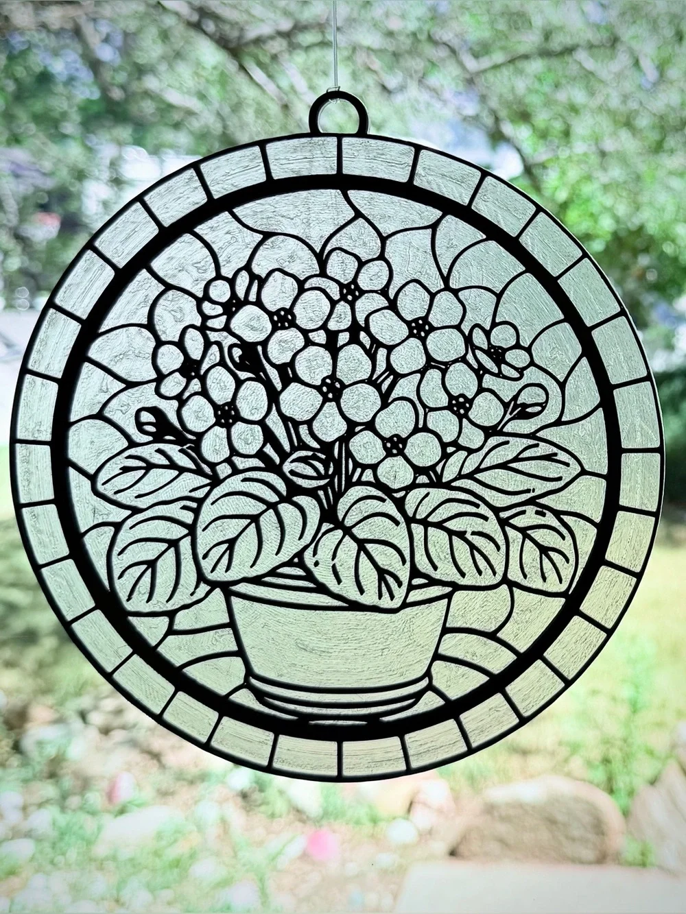 African Violets Suncatcher, Color Your Own Stained Glass Acrylic Window Decor - Picture 1 of 7